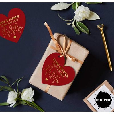 Etiqueta de Papel 'Hugs & Kisses' para Lembrancinha de Casamento, Artesanal, Foil, Suspensa - Inkdotpot 100 Etiquetas Metalizadas / Vermelho - Prata