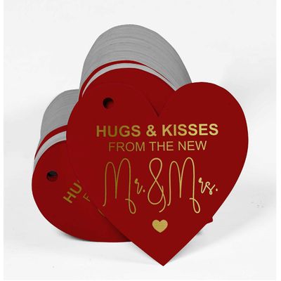 Etiqueta de Papel 'Hugs & Kisses' para Lembrancinha de Casamento, Artesanal, Foil, Suspensa - Inkdotpot 100 Etiquetas Metalizadas / Vermelho - Prata
