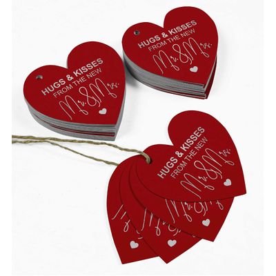 Etiqueta de Papel 'Hugs & Kisses' para Lembrancinha de Casamento, Artesanal, Foil, Suspensa - Inkdotpot 100 Etiquetas Metalizadas / Vermelho - Prata