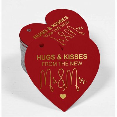 Etiqueta de Papel 'Hugs & Kisses' para Lembrancinha de Casamento, Artesanal, Foil, Suspensa - Inkdotpot 100 Etiquetas Metalizadas / Vermelho - Prata