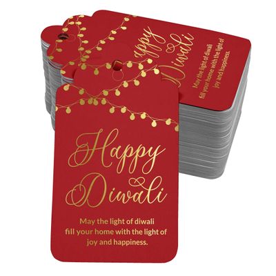 Etiquetas de Papel Metalizado para Lembrancinhas "Happy Diwali" - Inkdotpot 50 Etiquetas Metalizadas / Vermelho - Ouro Rosé