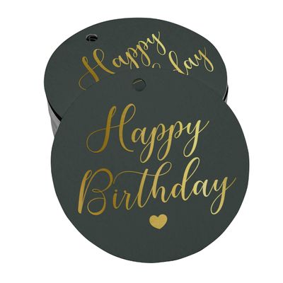Etiquetas de Papel Metalizado 'Feliz Aniversário' para Pendurar em Lembrancinhas - Inkdotpot 100 Etiquetas Metalizadas / Roxo - Prata