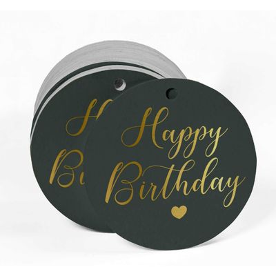 Etiquetas de Papel Metalizado 'Feliz Aniversário' para Pendurar em Lembrancinhas - Inkdotpot 100 Etiquetas Metalizadas / Roxo - Prata