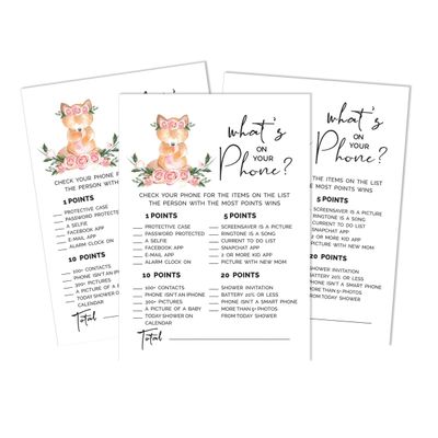 Conjunto de 50 Cartões Alfabeto ABC para Chá de Bebê Tema Raposa Unissex, Itens para Festa - Inkdotpot 12,7 Cm × 17,78 Cm / Branco - O Que Tem no Seu Celular