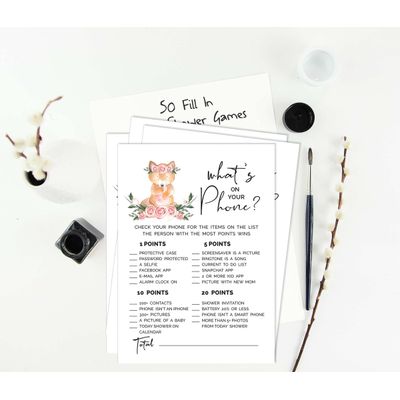Conjunto de 50 Cartões Alfabeto ABC para Chá de Bebê Tema Raposa Unissex, Itens para Festa - Inkdotpot 12,7 Cm × 17,78 Cm / Branco - O Que Tem no Seu Celular