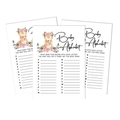 Conjunto de 50 Cartões Alfabeto ABC para Chá de Bebê Tema Raposa Unissex, Itens para Festa - Inkdotpot 12,7 Cm × 17,78 Cm / Branco - O Que Tem no Seu Celular