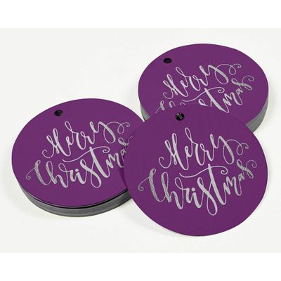 Etiquetas de Papel Metalizado 'Feliz Natal' para Lembrancinhas - Inkdotpot 50 Etiquetas Metalizadas / Roxo - Prata