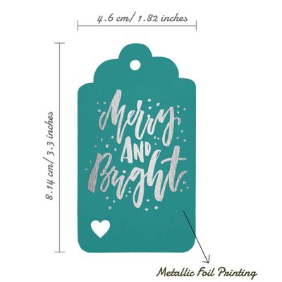 Etiquetas de Papel Metalizado 'Feliz e Brilhante' para Lembrancinhas de Natal - Inkdotpot 50 Etiquetas Metalizadas / Verde - Prata