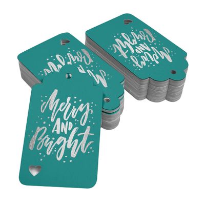 Etiquetas de Papel Metalizado 'Feliz e Brilhante' para Lembrancinhas de Natal - Inkdotpot 50 Etiquetas Metalizadas / Verde - Prata