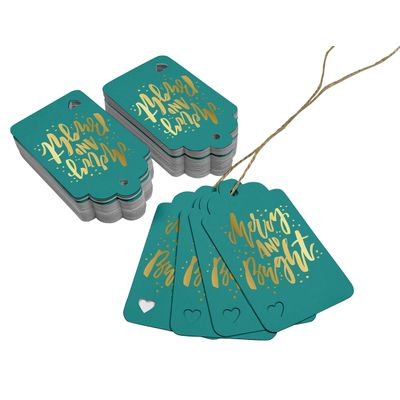 Etiquetas de Papel Metalizado 'Feliz e Brilhante' para Lembrancinhas de Natal - Inkdotpot 50 Etiquetas Metalizadas / Verde - Prata