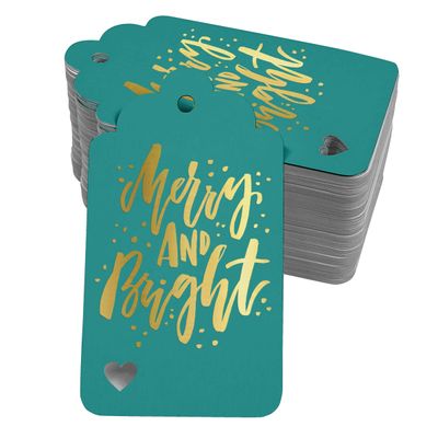 Etiquetas de Papel Metalizado 'Feliz e Brilhante' para Lembrancinhas de Natal - Inkdotpot 50 Etiquetas Metalizadas / Verde - Prata