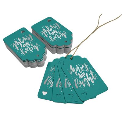 Etiquetas de Papel Metalizado 'Feliz e Brilhante' para Lembrancinhas de Natal - Inkdotpot 50 Etiquetas Metalizadas / Verde - Prata
