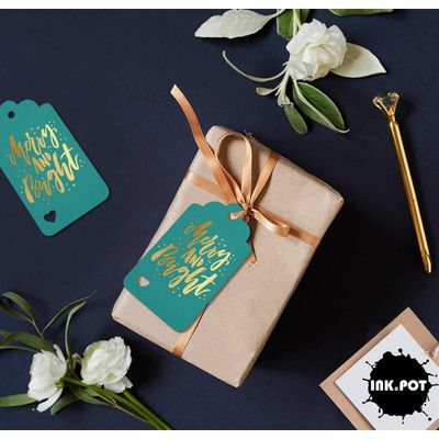 Etiquetas de Papel Metalizado 'Feliz e Brilhante' para Lembrancinhas de Natal - Inkdotpot 50 Etiquetas Metalizadas / Verde - Prata