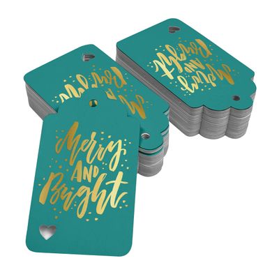 Etiquetas de Papel Metalizado 'Feliz e Brilhante' para Lembrancinhas de Natal - Inkdotpot 50 Etiquetas Metalizadas / Verde - Prata