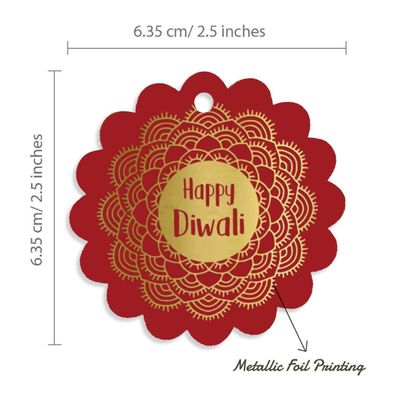 Etiquetas de Papel Happy Diwali para Lembrancinhas, Metalizadas para Artesanato e Pendurar - Inkdotpot 50 Etiquetas Metalizadas / Vermelho - Prata