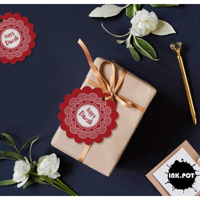 Etiquetas de Papel Happy Diwali para Lembrancinhas, Metalizadas para Artesanato e Pendurar - Inkdotpot 50 Etiquetas Metalizadas / Vermelho - Prata
