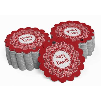 Etiquetas de Papel Happy Diwali para Lembrancinhas, Metalizadas para Artesanato e Pendurar - Inkdotpot 50 Etiquetas Metalizadas / Vermelho - Prata