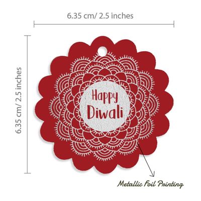 Etiquetas de Papel Happy Diwali para Lembrancinhas, Metalizadas para Artesanato e Pendurar - Inkdotpot 50 Etiquetas Metalizadas / Vermelho - Prata