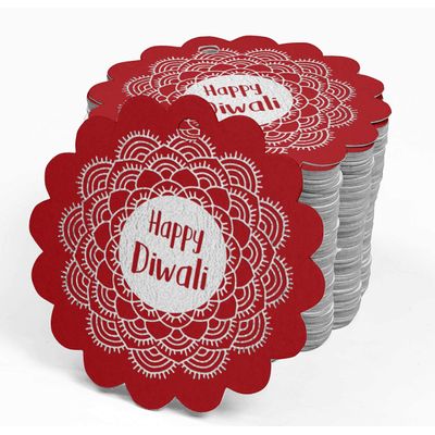 Etiquetas de Papel Happy Diwali para Lembrancinhas, Metalizadas para Artesanato e Pendurar - Inkdotpot 50 Etiquetas Metalizadas / Vermelho - Prata