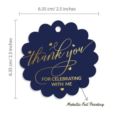 Etiquetas para Lembrancinha de Aniversário em Papel Metalizado "Obrigado por Celebrar Comigo" - Inkdotpot 50 Etiquetas Metalizadas / Azul - Dourado
