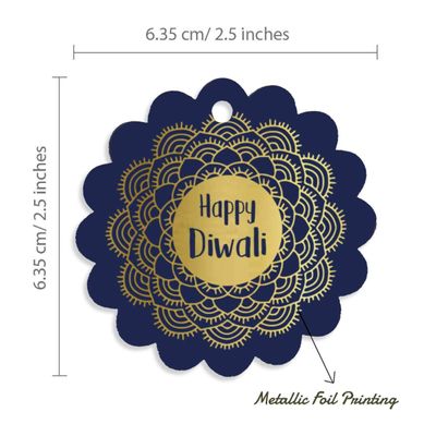 Etiquetas para Lembrancinhas de Papel Metalizado Feliz Diwali - Inkdotpot 50 Etiquetas Metalizadas / Azul - Dourado