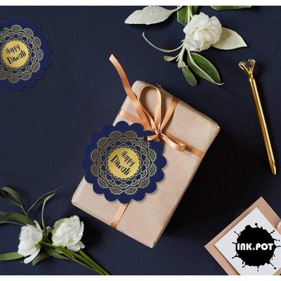 Etiquetas para Lembrancinhas de Papel Metalizado Feliz Diwali - Inkdotpot 50 Etiquetas Metalizadas / Azul - Dourado