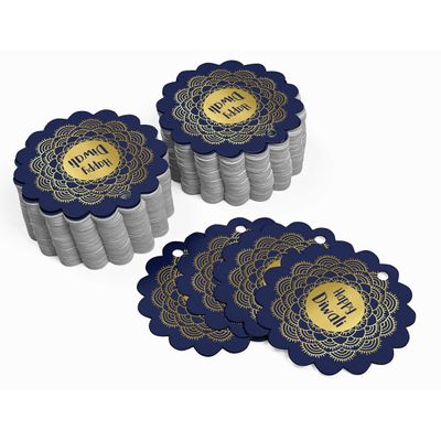 Etiquetas para Lembrancinhas de Papel Metalizado Feliz Diwali - Inkdotpot 50 Etiquetas Metalizadas / Azul - Dourado