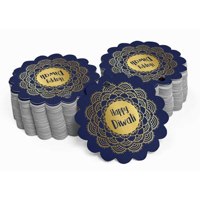 Etiquetas para Lembrancinhas de Papel Metalizado Feliz Diwali - Inkdotpot 50 Etiquetas Metalizadas / Azul - Dourado
