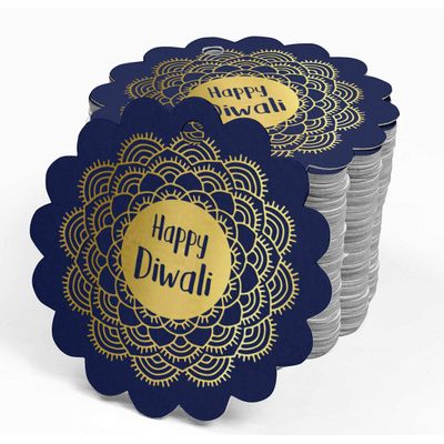 Etiquetas para Lembrancinhas de Papel Metalizado Feliz Diwali - Inkdotpot 50 Etiquetas Metalizadas / Azul - Dourado