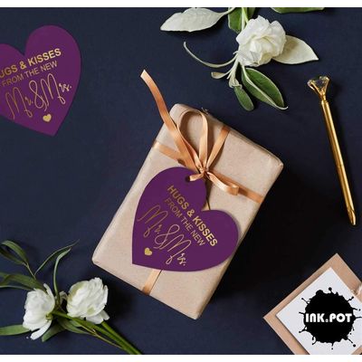 Etiquetas para Pendurar em Papel Metalizado 'Abraços e Beijos do Casamento' - Inkdotpot 100 Etiquetas Metalizadas / Roxo - Dourado