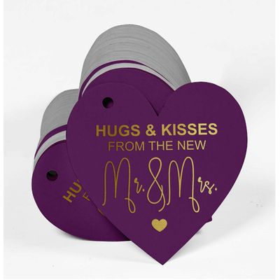 Etiquetas para Pendurar em Papel Metalizado 'Abraços e Beijos do Casamento' - Inkdotpot 100 Etiquetas Metalizadas / Roxo - Dourado
