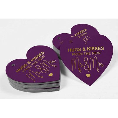 Etiquetas para Pendurar em Papel Metalizado 'Abraços e Beijos do Casamento' - Inkdotpot 100 Etiquetas Metalizadas / Roxo - Dourado