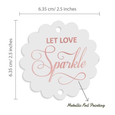 Etiquetas para Pendurar em Papel Metalizado 'Deixe o Amor Brilhar' para Lembrancinhas de Casamento - Inkdotpot 50 Etiquetas Metalizadas / Branco - Ouro Rosé