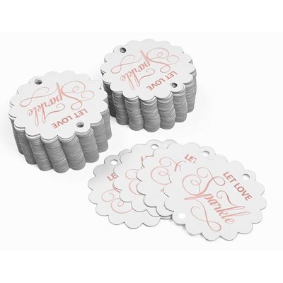 Etiquetas para Pendurar em Papel Metalizado 'Deixe o Amor Brilhar' para Lembrancinhas de Casamento - Inkdotpot 50 Etiquetas Metalizadas / Branco - Ouro Rosé