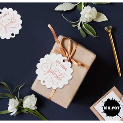 Etiquetas para Pendurar em Papel Metalizado 'Deixe o Amor Brilhar' para Lembrancinhas de Casamento - Inkdotpot 50 Etiquetas Metalizadas / Branco - Ouro Rosé