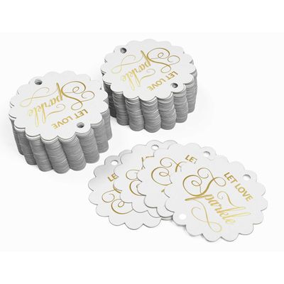 Etiquetas para Pendurar em Papel Metalizado 'Deixe o Amor Brilhar' para Lembrancinhas de Casamento - Inkdotpot 50 Etiquetas Metalizadas / Branco - Ouro Rosé