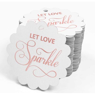 Etiquetas para Pendurar em Papel Metalizado 'Deixe o Amor Brilhar' para Lembrancinhas de Casamento - Inkdotpot 50 Etiquetas Metalizadas / Branco - Ouro Rosé