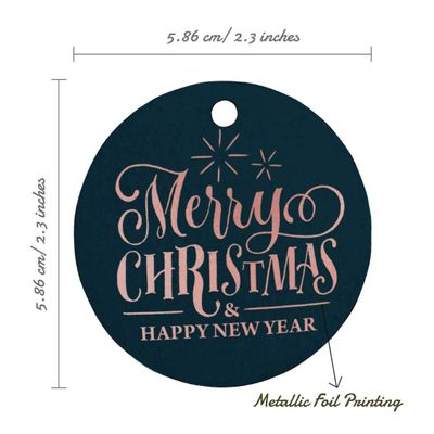 Etiquetas de Papel Metalizado Pendentes para Lembrancinhas com Texto "Merry Christmas & Happy New Year" - Inkdotpot 100 Etiquetas Metalizadas / Azul - Ouro Rosé