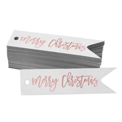 Etiquetas Pendentes de Papel Feliz Natal para Lembrancinhas com Acabamento Metalizado - Inkdotpot 100 Etiquetas Metalizadas / Branco - Ouro Rosé