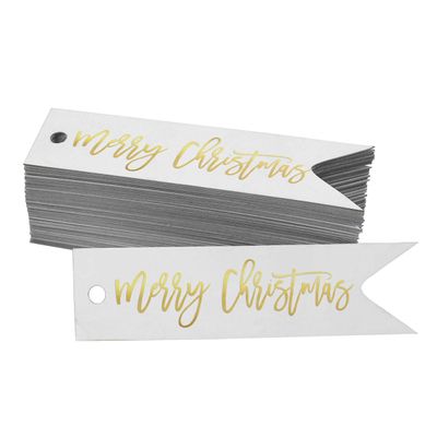 Etiquetas Pendentes de Papel Feliz Natal para Lembrancinhas com Acabamento Metalizado - Inkdotpot 100 Etiquetas Metalizadas / Branco - Ouro Rosé