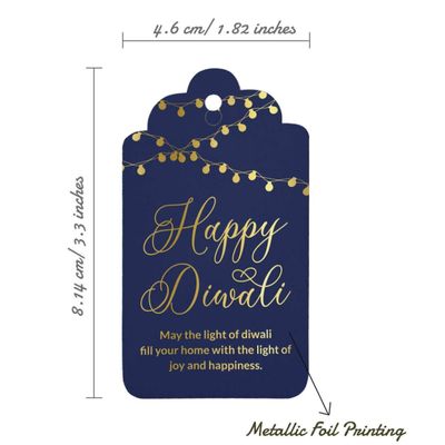 Etiquetas Para Pendurar em Papel Metalizado Happy Diwali Para Lembrancinhas - Inkdotpot 100 Etiquetas Metalizadas / Azul - Dourado