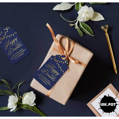 Etiquetas Para Pendurar em Papel Metalizado Happy Diwali Para Lembrancinhas - Inkdotpot 100 Etiquetas Metalizadas / Azul - Dourado