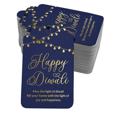 Etiquetas Para Pendurar em Papel Metalizado Happy Diwali Para Lembrancinhas - Inkdotpot 100 Etiquetas Metalizadas / Azul - Dourado