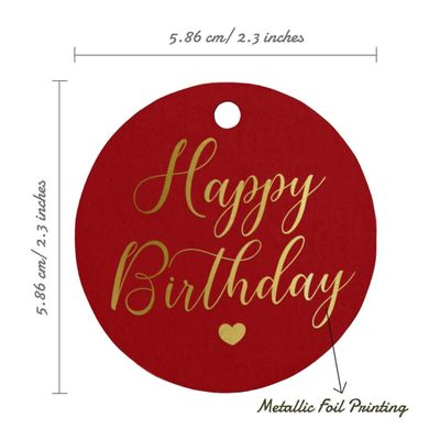 Tags de Papel Metalizado "Happy Birthday" para Lembrancinhas - Inkdotpot 50 Etiquetas Metalizadas / Vermelho - Ouro Rosé