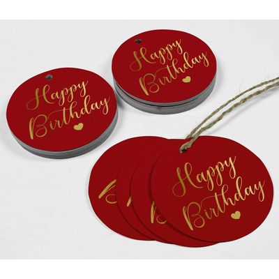 Tags de Papel Metalizado "Happy Birthday" para Lembrancinhas - Inkdotpot 50 Etiquetas Metalizadas / Vermelho - Ouro Rosé