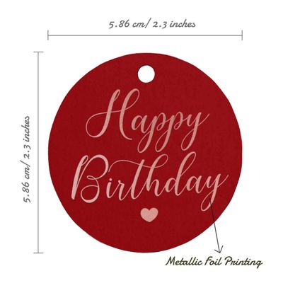 Tags de Papel Metalizado "Happy Birthday" para Lembrancinhas - Inkdotpot 50 Etiquetas Metalizadas / Vermelho - Ouro Rosé