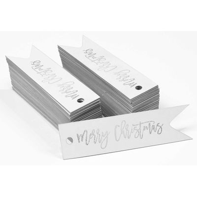 Etiquetas Pendentes de Papel Feliz Natal para Lembrancinhas com Acabamento Metalizado - Inkdotpot 100 Etiquetas Metalizadas / Branco - Prata