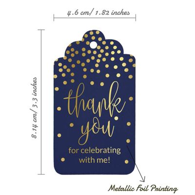 Etiquetas de Papel para Lembrancinhas de Aniversário 'Obrigado por Celebrar Comigo' com Acabamento Metalizado - Inkdotpot 100 Etiquetas Metalizadas / Azul - Prata