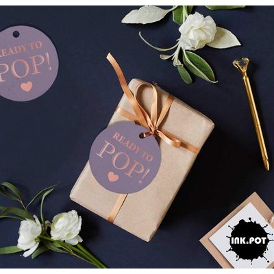 Etiquetas Pendentes de Papel Metalizado 'Pronta para Estourar' para Lembrancinhas de Chá de Bebê - Inkdotpot 100 Etiquetas Metalizadas / Roxo - Ouro Rosé