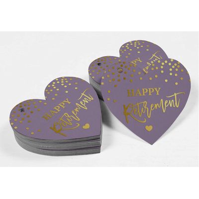 Etiquetas de Papel Metalizado para Lembrancinha e Pendurar 'Feliz Aposentadoria' - Inkdotpot 100 Etiquetas Metalizadas / Roxo - Ouro Rosé